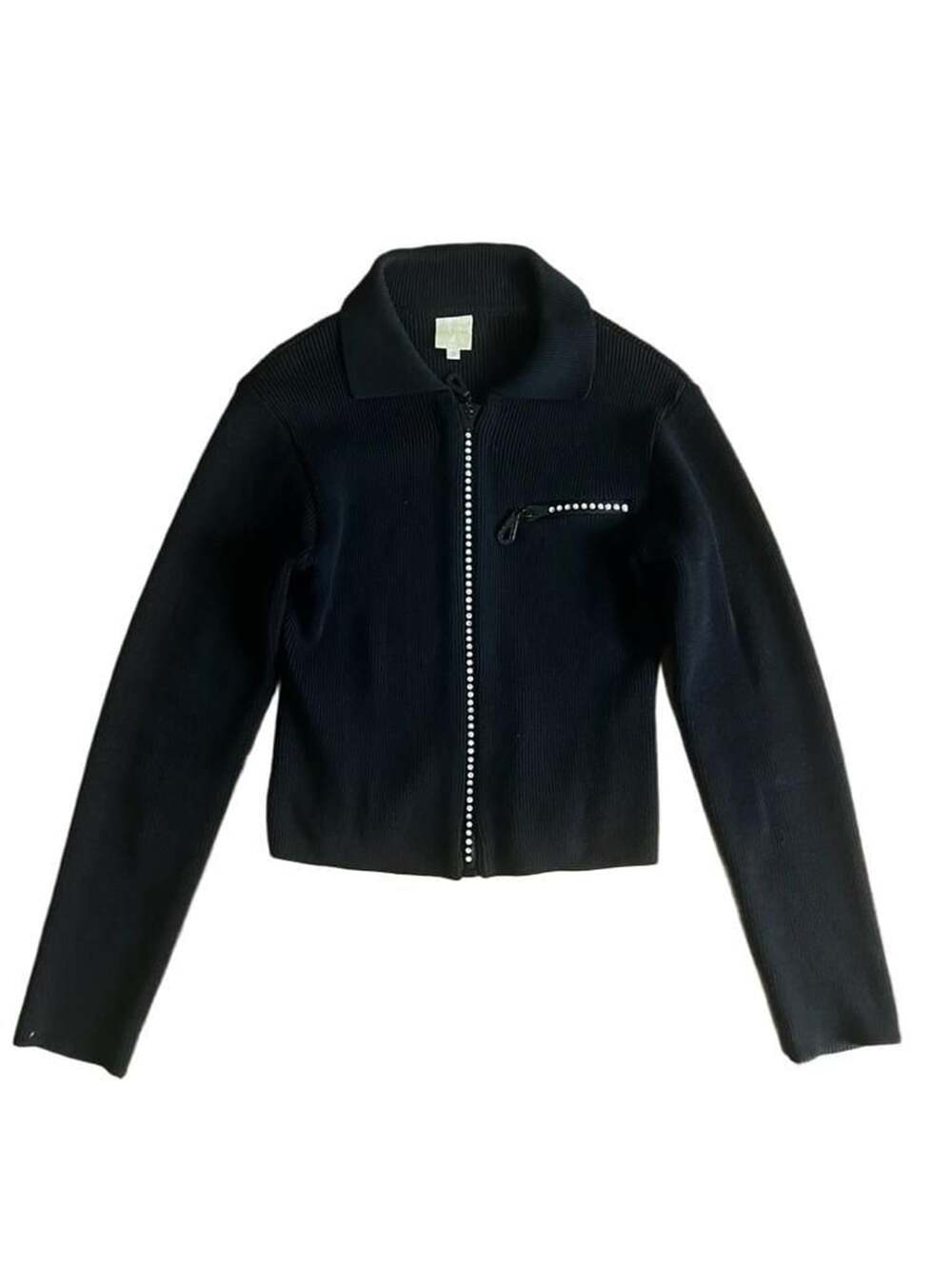 Von Saken Black Ribbed Full Zip Rhinestone Sweater Jacket Size S